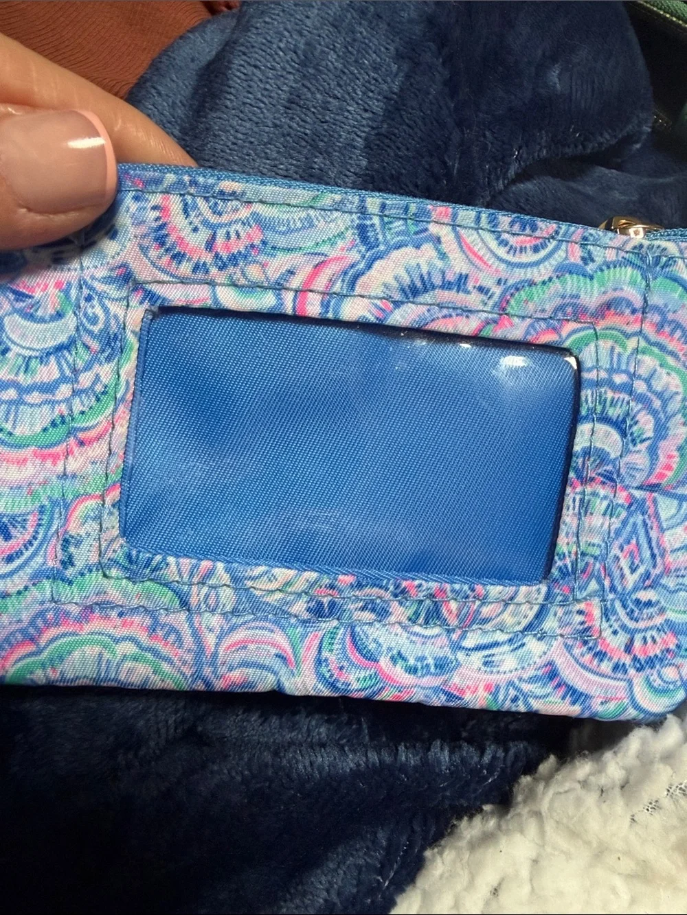 Lilly Pulitzer Blue Multicolor Shell-Print Cosmetic Wristlet with Gold Trim
